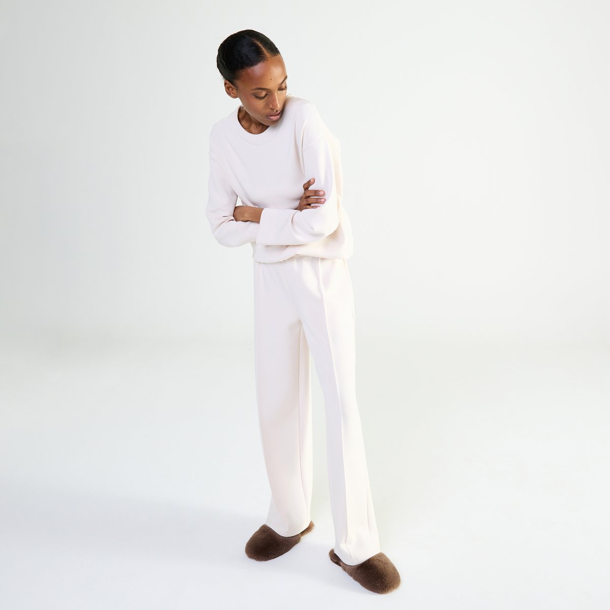 Pantalon en polyester SÉRÉNITÉ crème, LAURENCE TAVERNIER