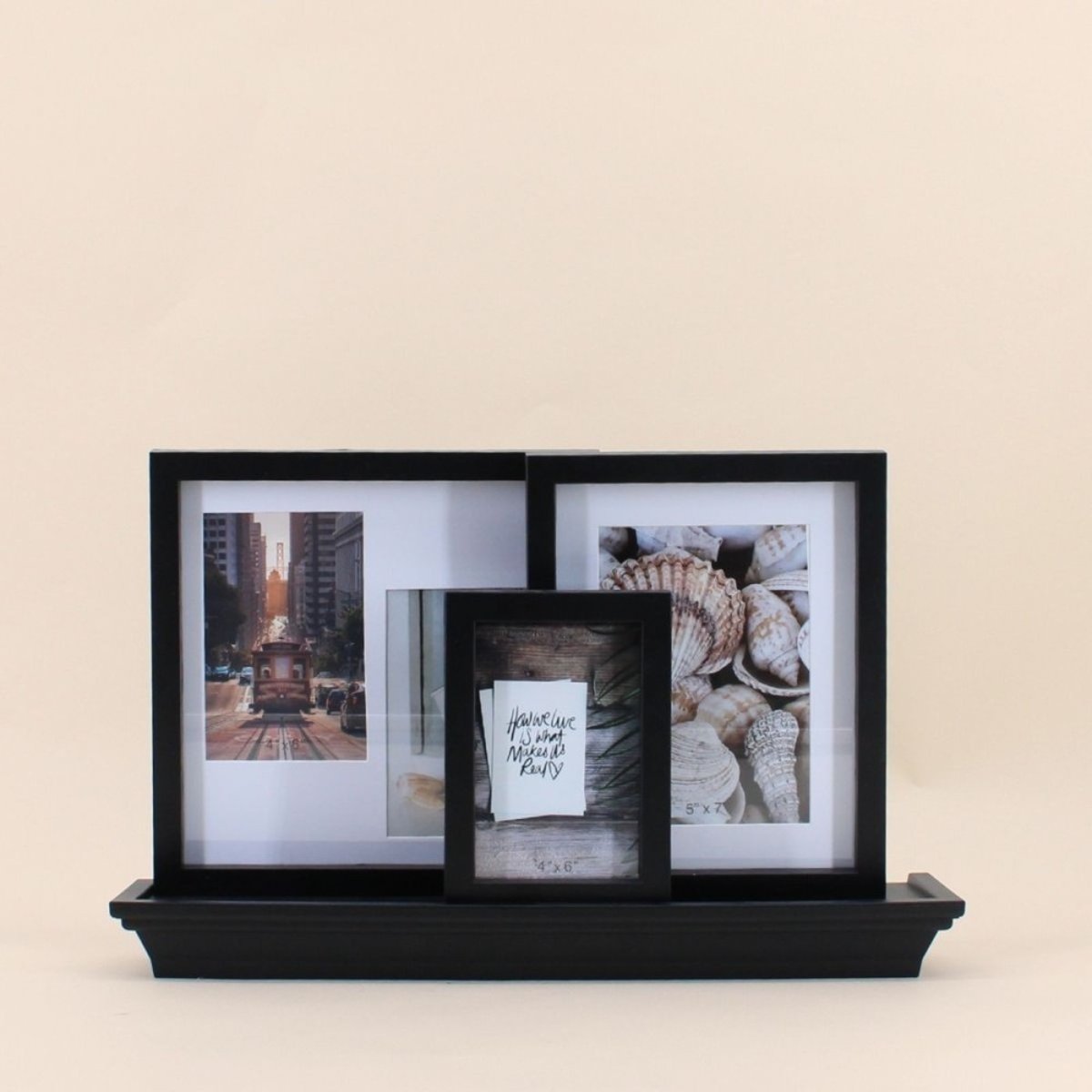 Set 3 cadres photos + étagère 45cm noir, ORNAMI