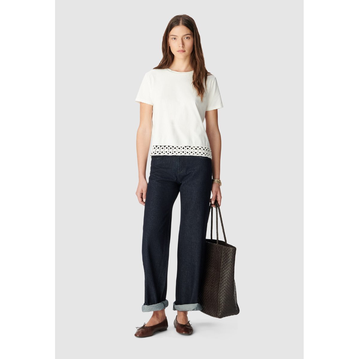 Tee-shirt col rond crochet et sequins off-white, IKKS