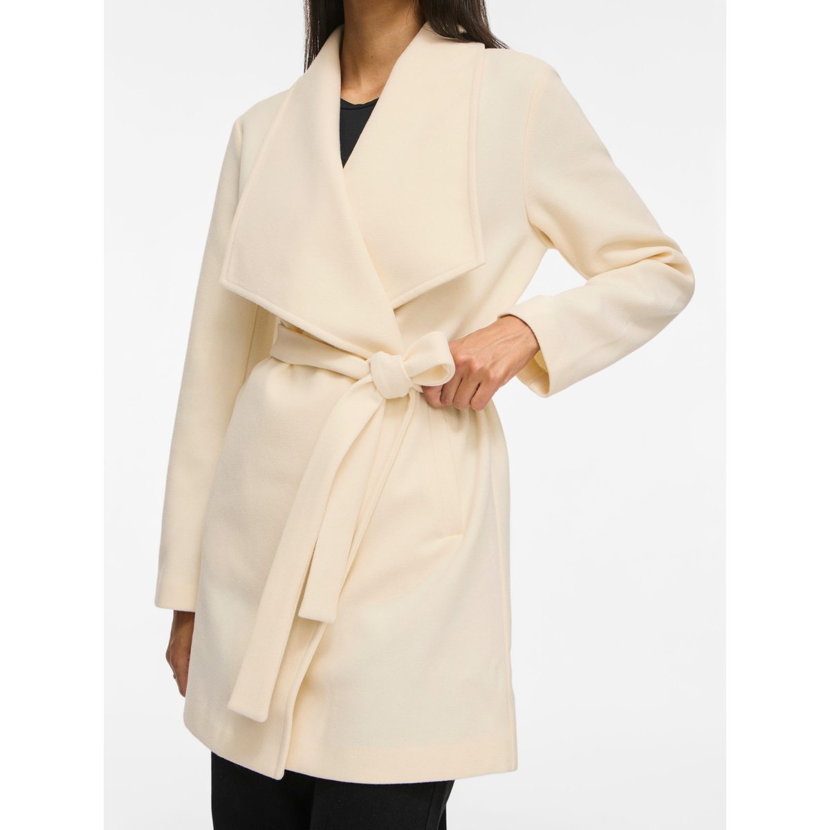 Manteau col italien à nouer birch, VILA