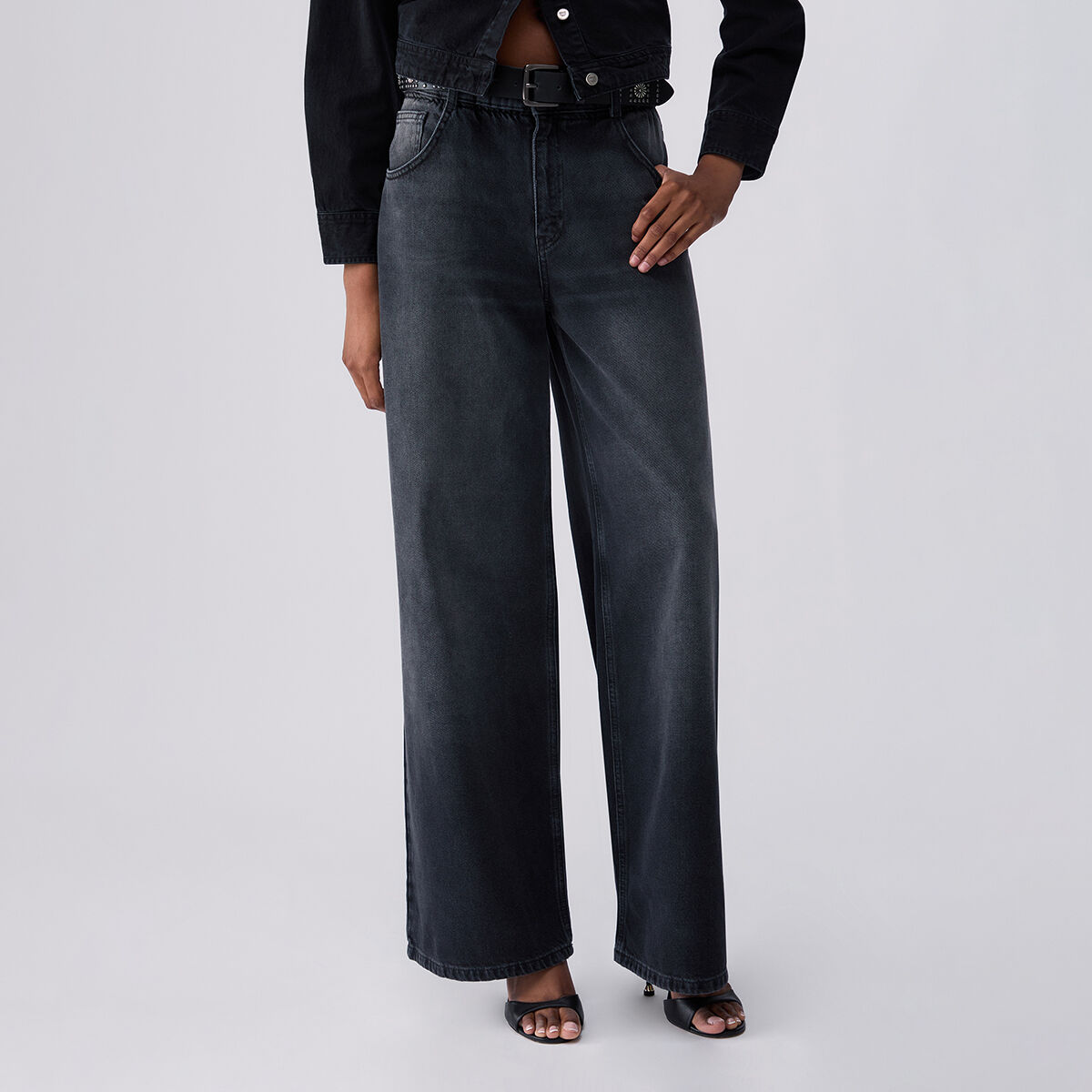 Jean évasé avec ceinture denim noir, LIU JO