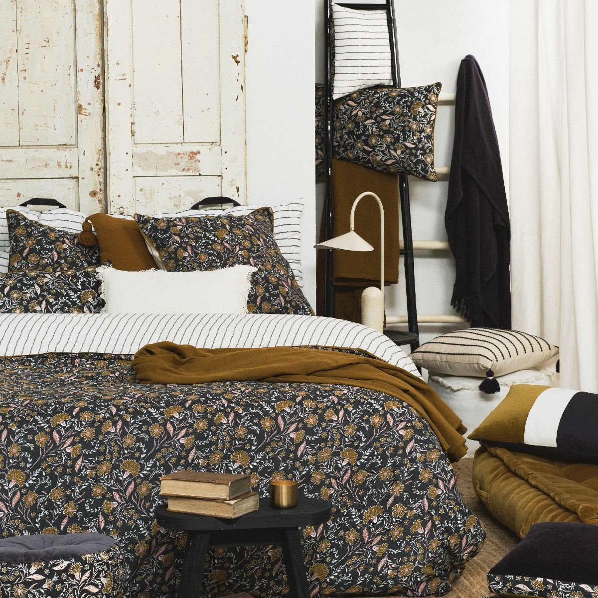 Parure de lit 2 personnes imprimé floral INDIES MARIGOLD bronze, TODAY