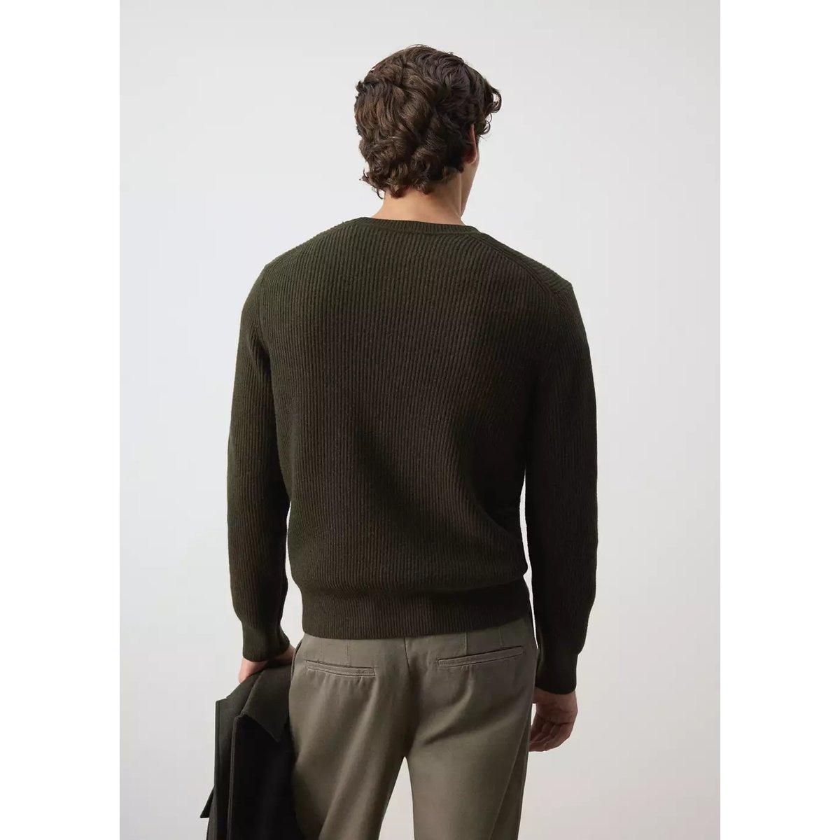 Pull-over maille côtelée kaki, MANGO MAN