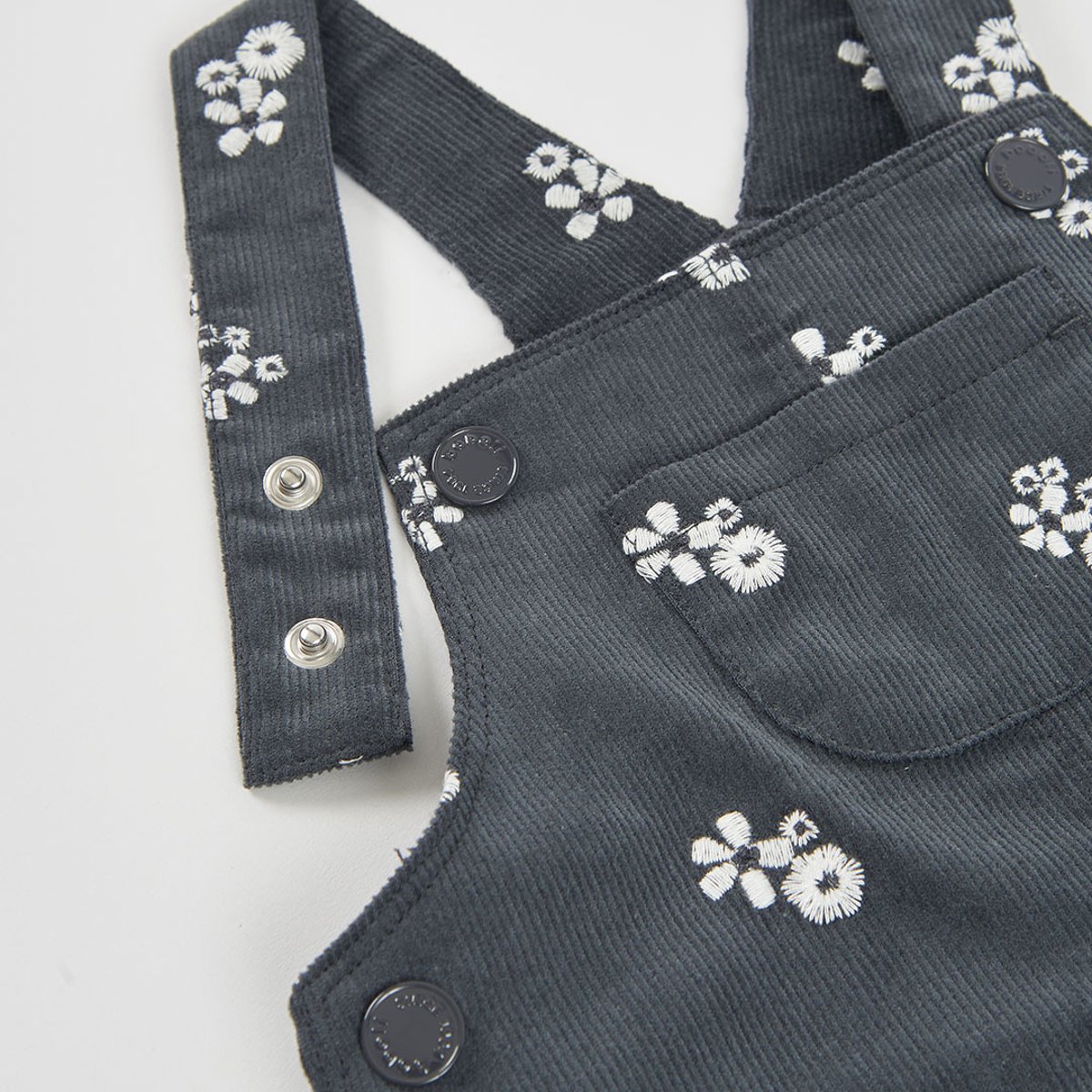 Robe fille chasuble bébé imprimée fleurs gris, BOBOLI