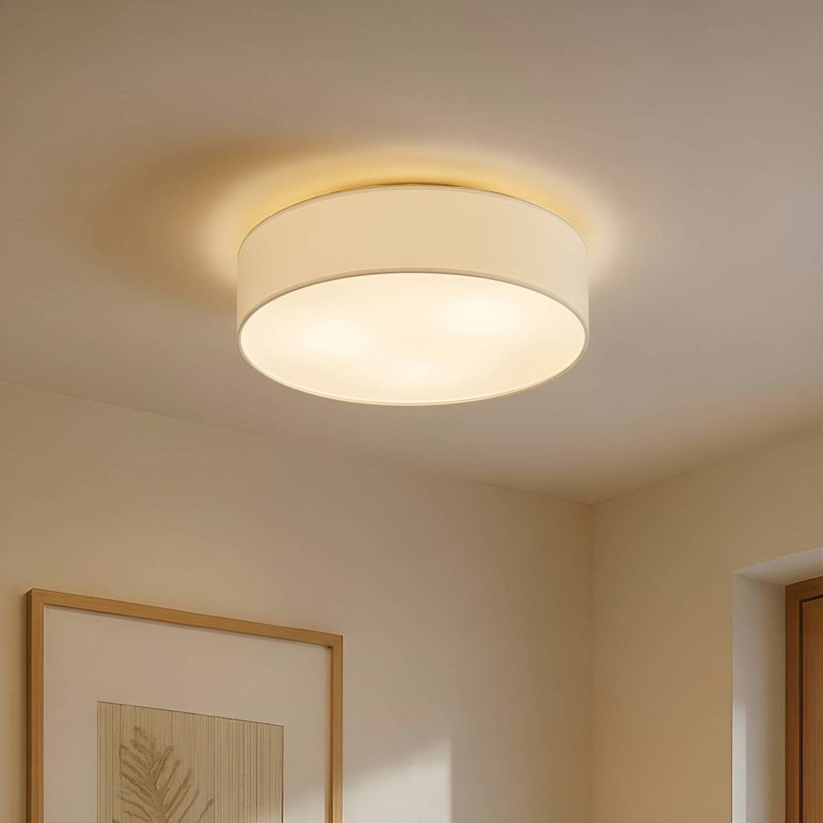 Plafonnier en textile moderne, Sebatin blanc crème, nickel mat, LINDBY
