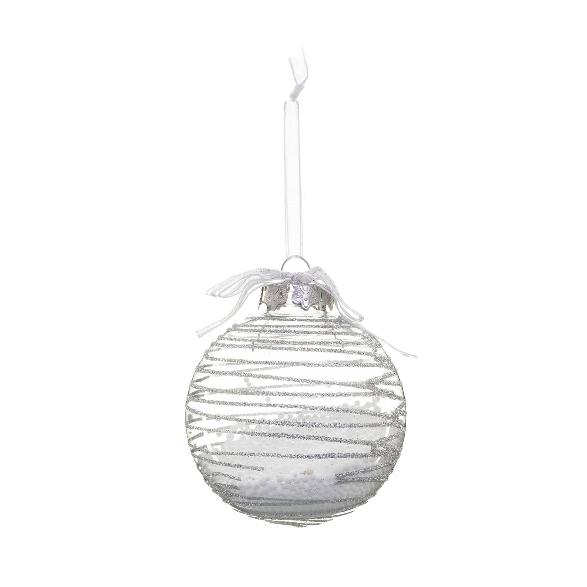 Boule avec billes à l'intérieur D.8 cm croisée argentée, ATMOSPHERA