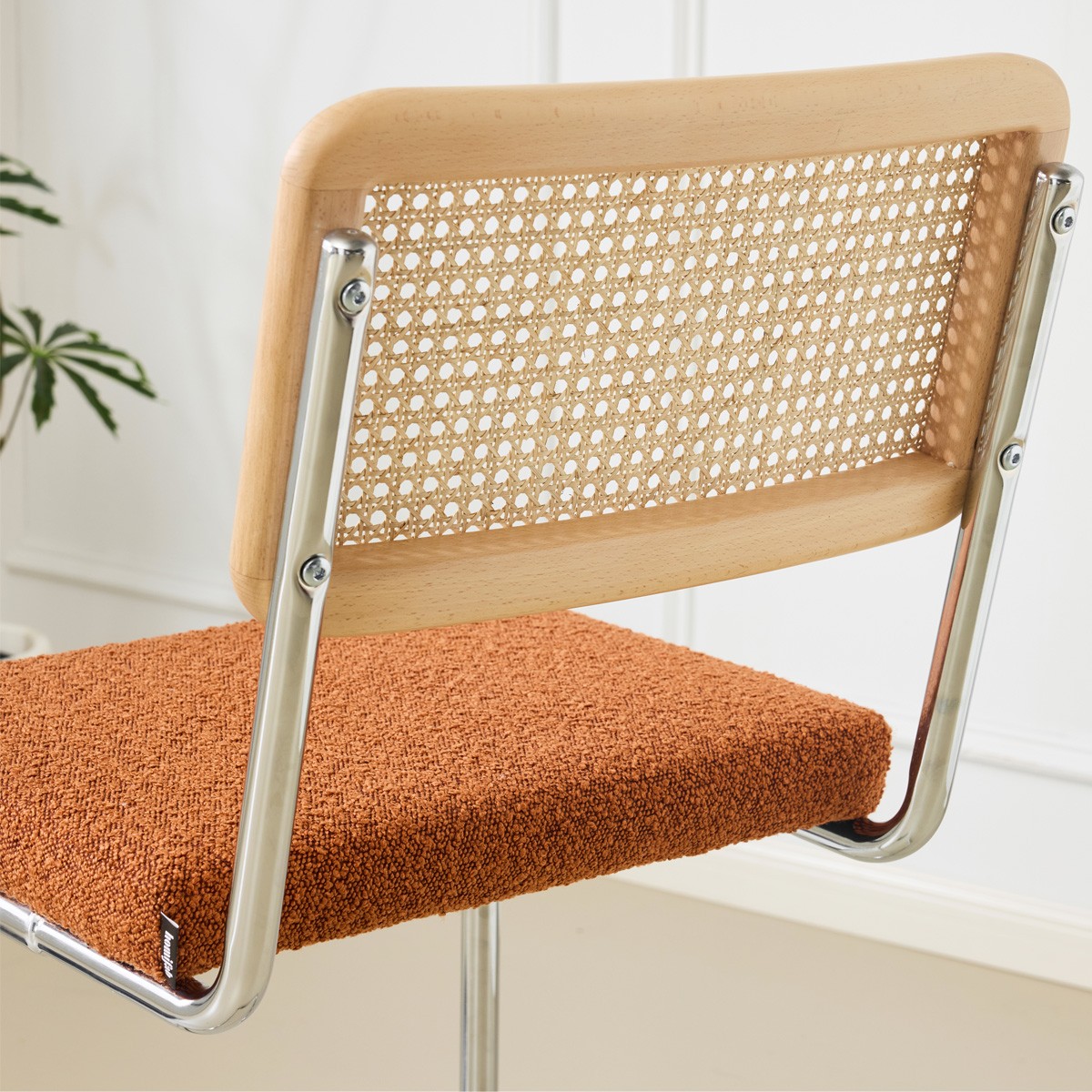 Lot de 2 tabourets de bar en cannage et tissu bouclé - MUSE rouille, HOMIFAB