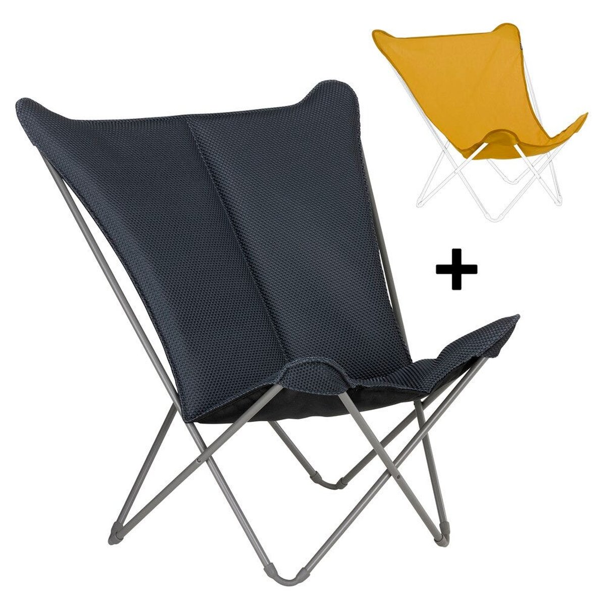 Ensemble Fauteuil Papillon (Pop Up XL) confort et toile été offerte - POP UP XL gris dark grey, LAFUMA MOBILIER