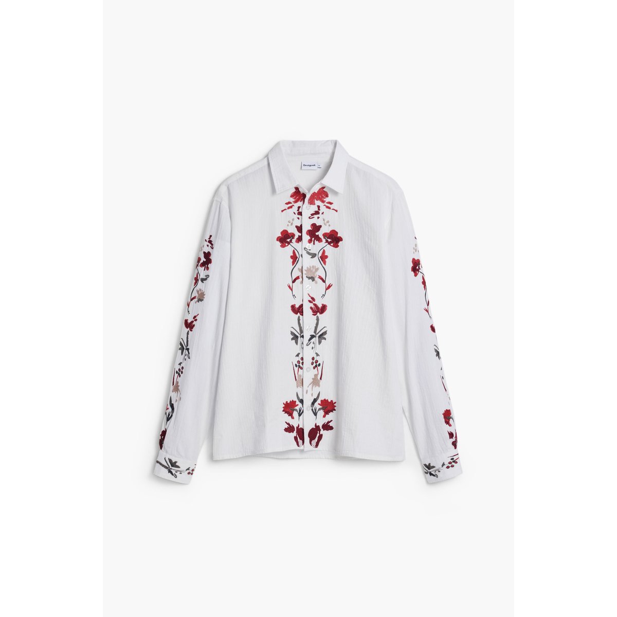 Chemise à manches longues brodée de fleurs blanc, DESIGUAL