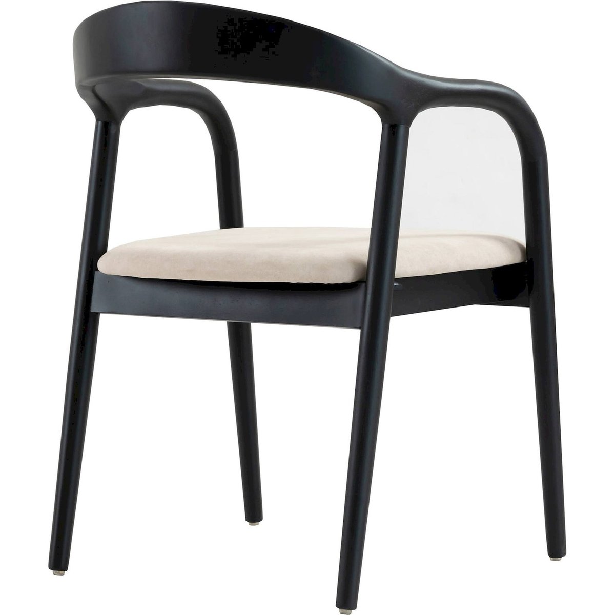 Chaise de salle à manger en bois tapissée beige et noir velours, RECOLLECTION