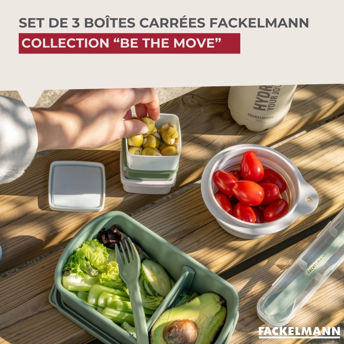 Lot de 2 lunch box 1L avec 2 ustensiles de cuisine STORAGE coloré, FACKELMANN