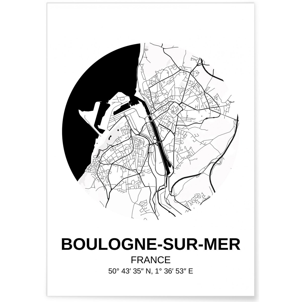 Affiche Carte Boulogne-sur-Mer blanc, L'AFFICHERIE