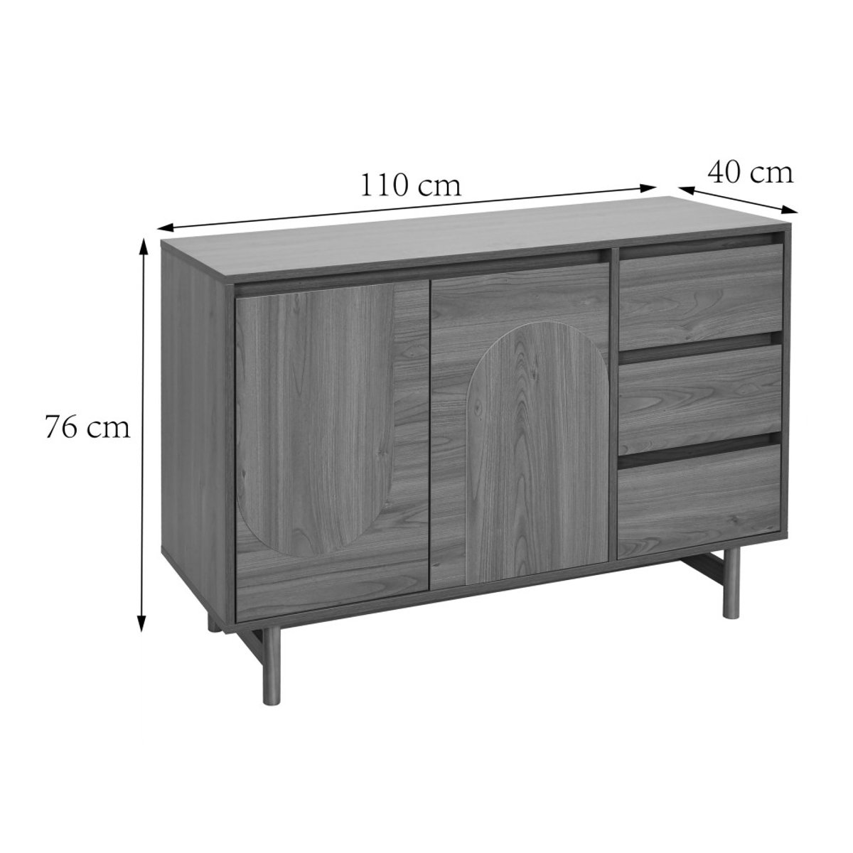 Buffet 2 portes 3 tiroirs en bois L110cm- ABBY bois foncé, DRAWER