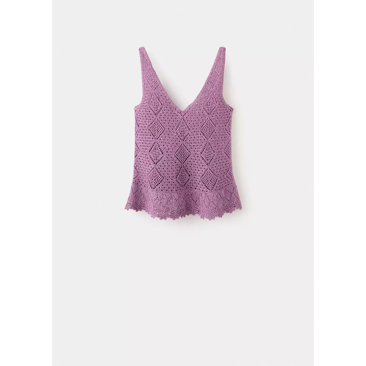 Top en crochet fil textile à volant festonné pourpre, MANGO