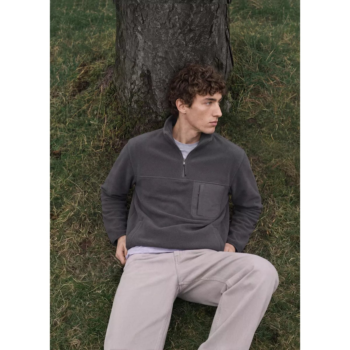 Sweat-shirt polaire col zippé gris anthracite, MANGO TEEN