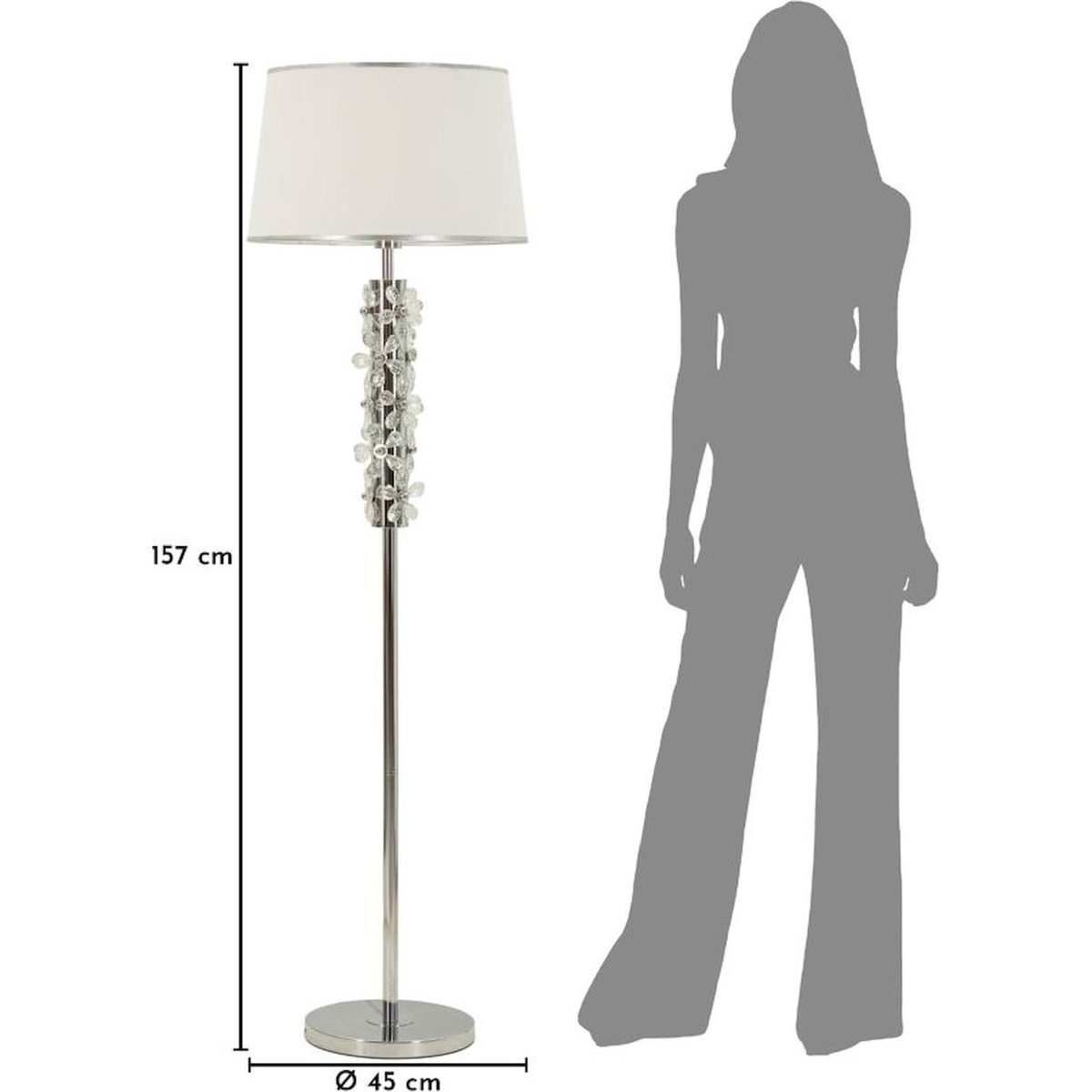 Lampadaire fleur en fer abat-jour GLAM argenté et blanc, RECOLLECTION
