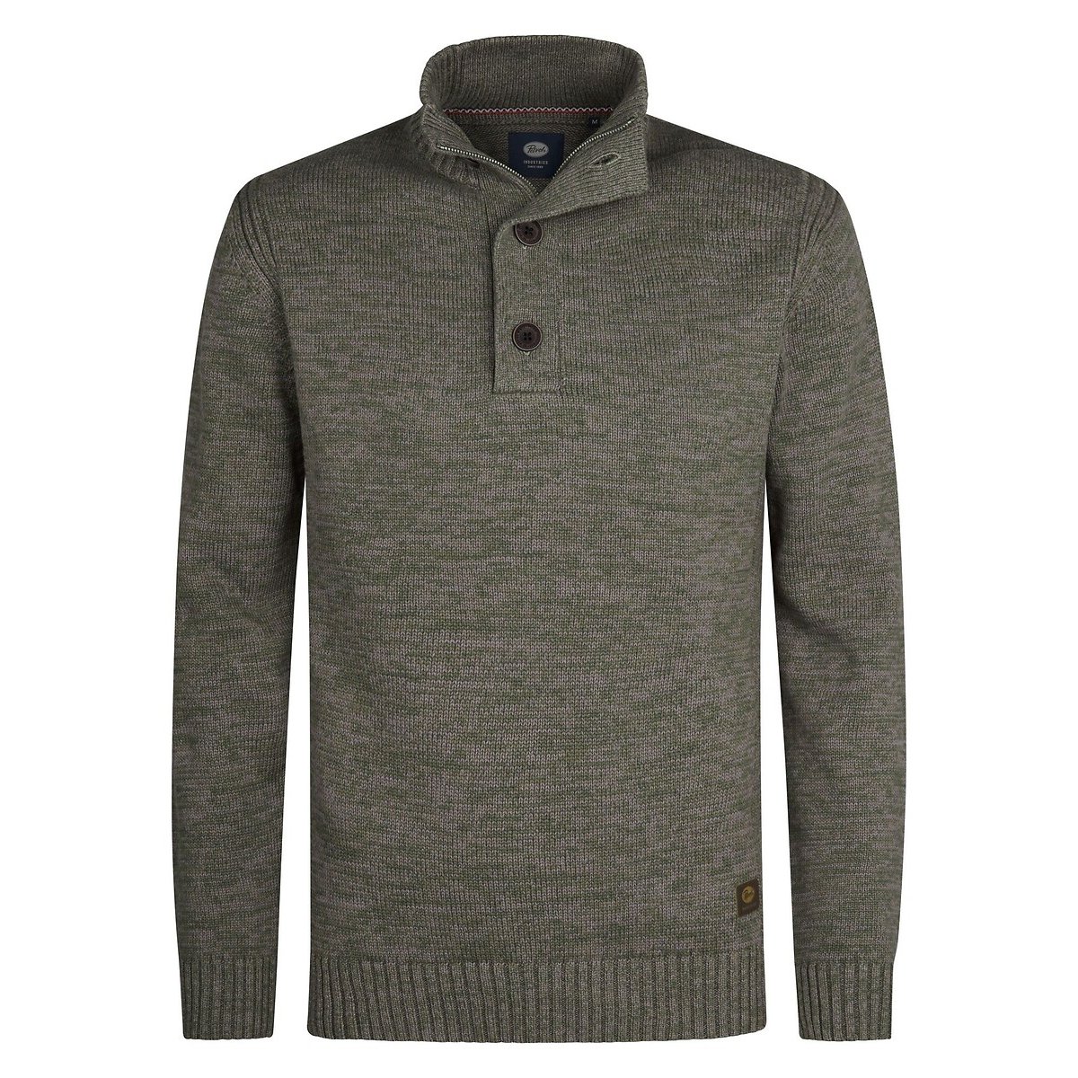 Cotton Mix Buttoned Jumper with High Neck khaki green, PETROL INDUSTRIES