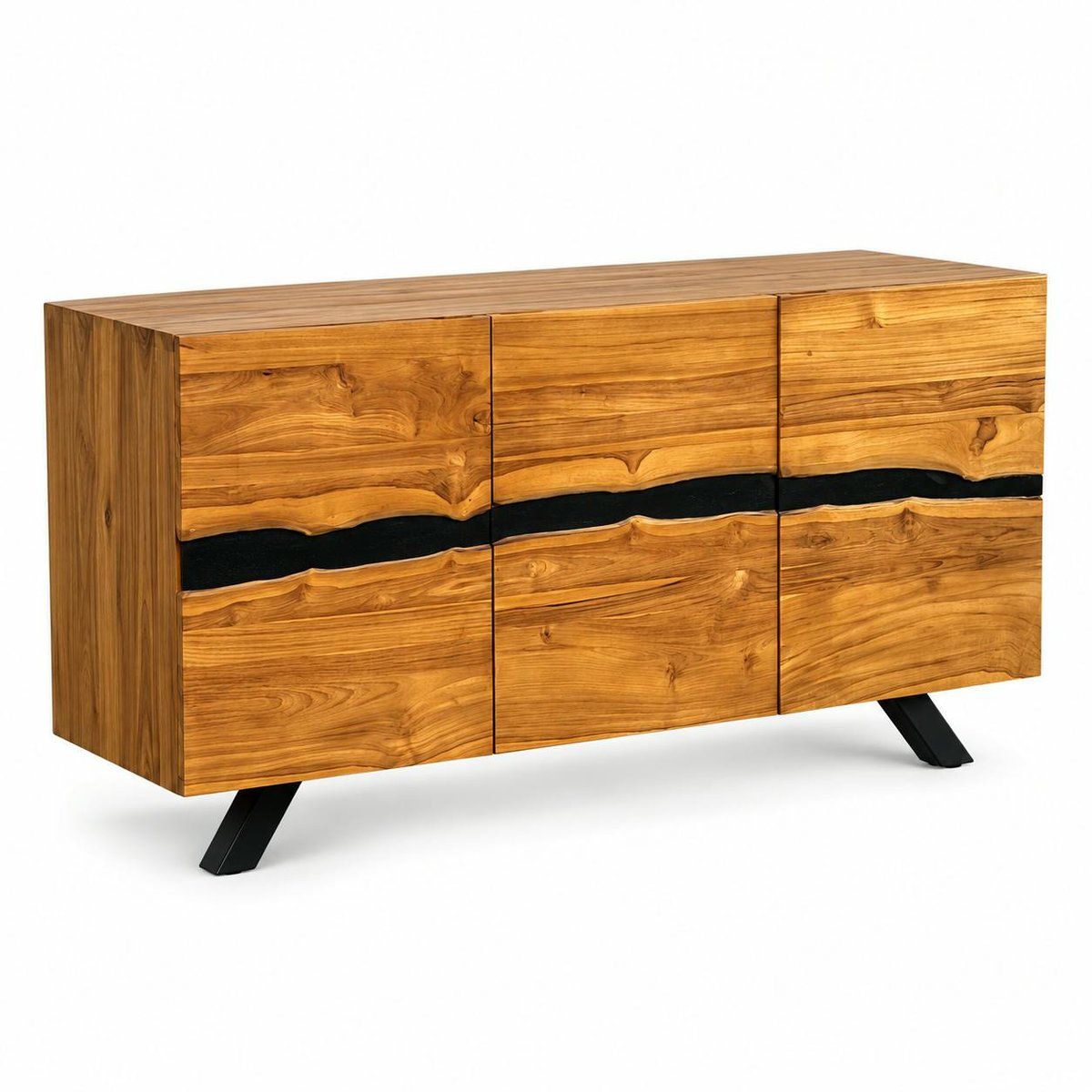 Buffet moderne bois recyclé teck laque noire BARBADE bois naturel, PIER IMPORT