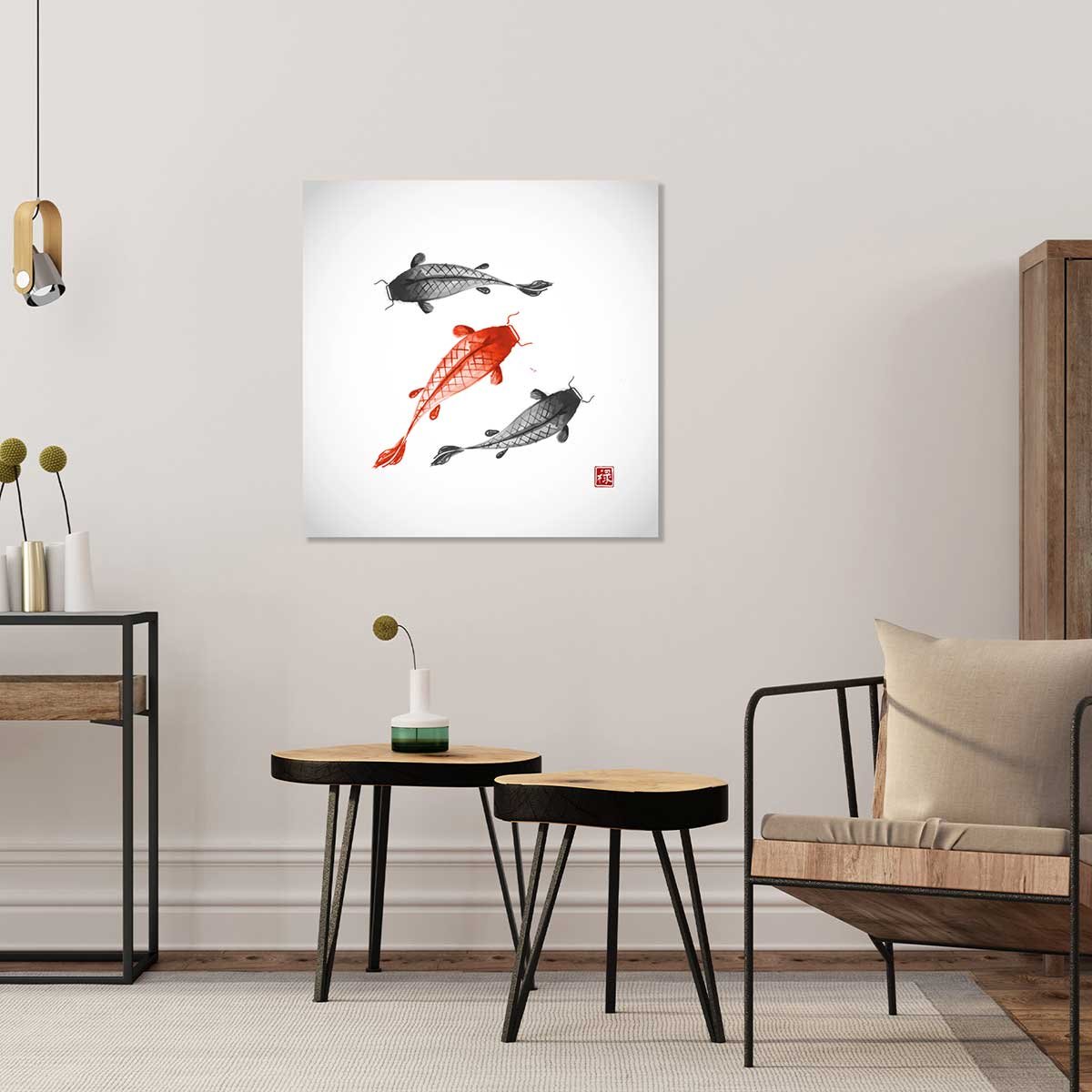 Tableau dessin carpes koï tableau alu dibond, HEXOA