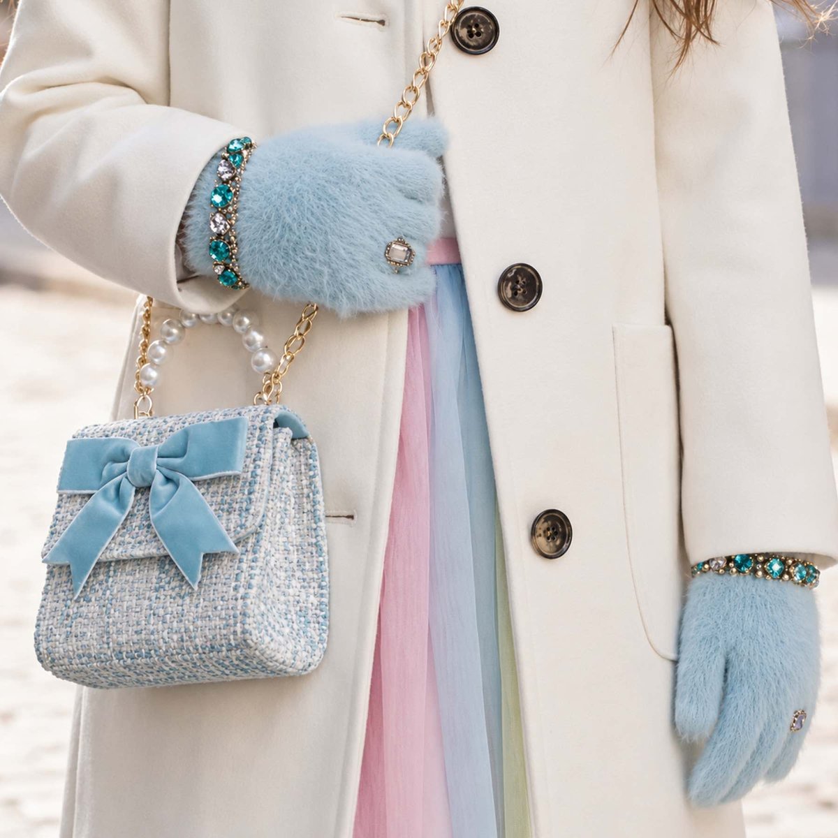 Sac à main enfant avec serre tête princesse Mademoiselle bleu, GREAT PRETENDERS