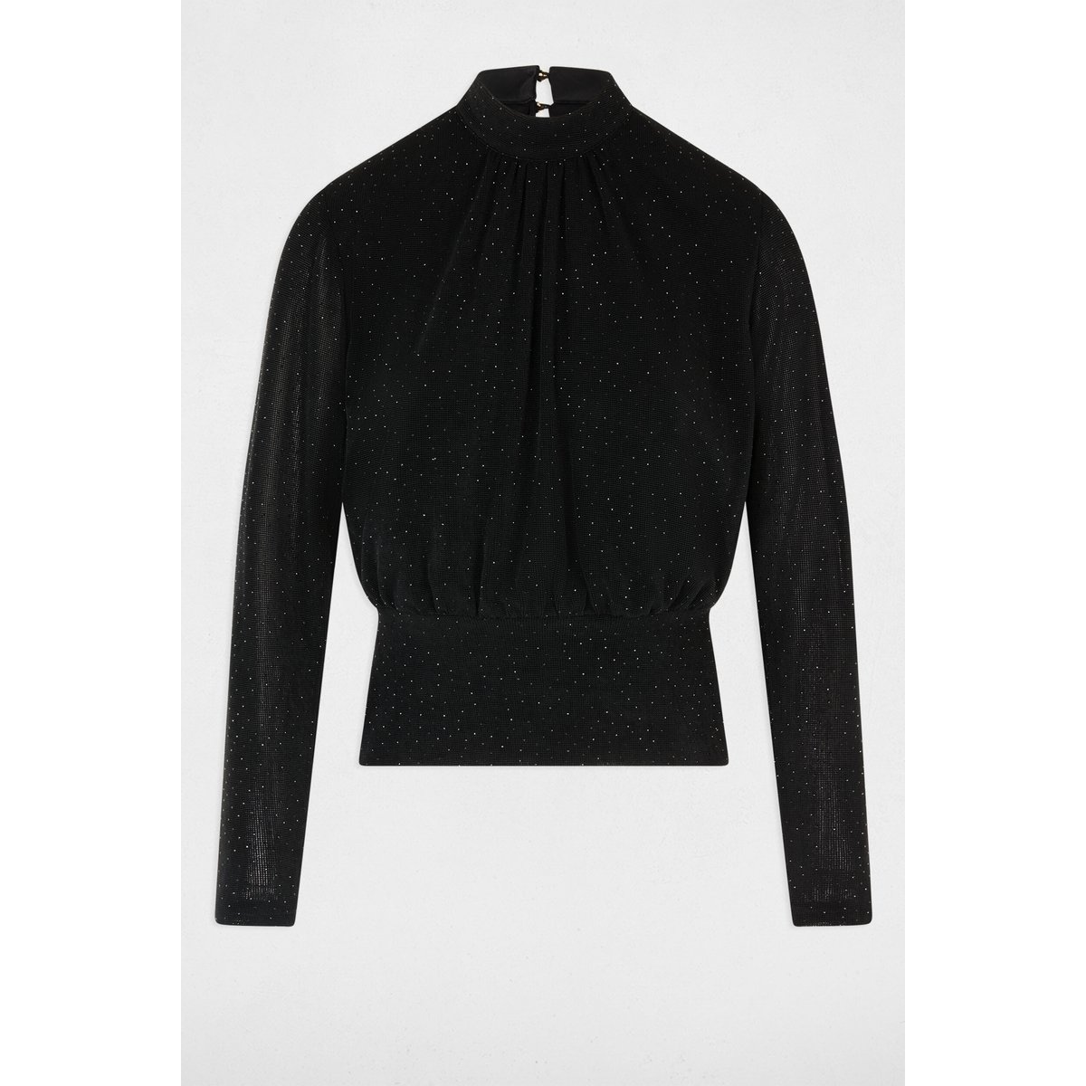 T-shirt col montant strass noir, MORGAN
