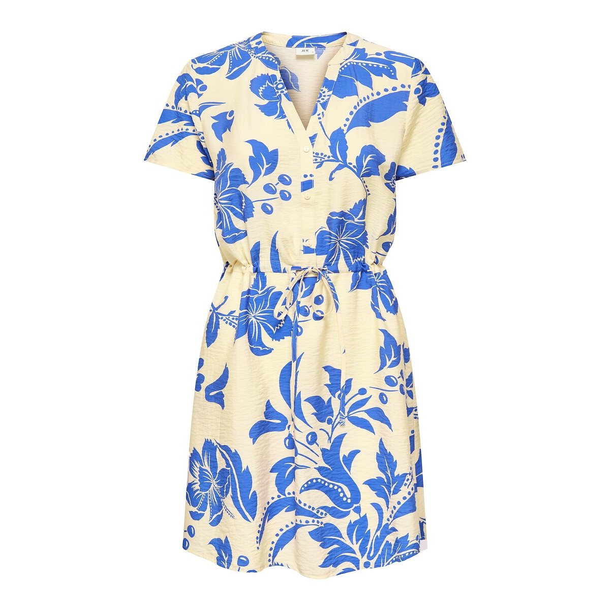 Robe courte imprimée, col V imprimé bleu/écru, JDY