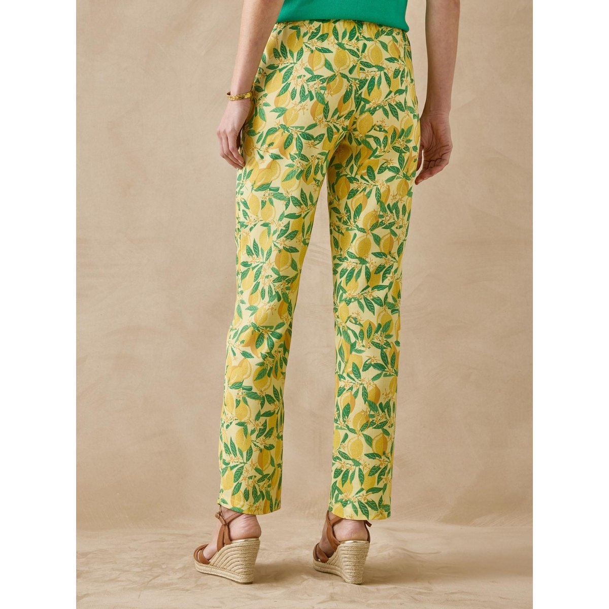 Pantalon fluide taille élastiquée imp. jaune citron, DAXON