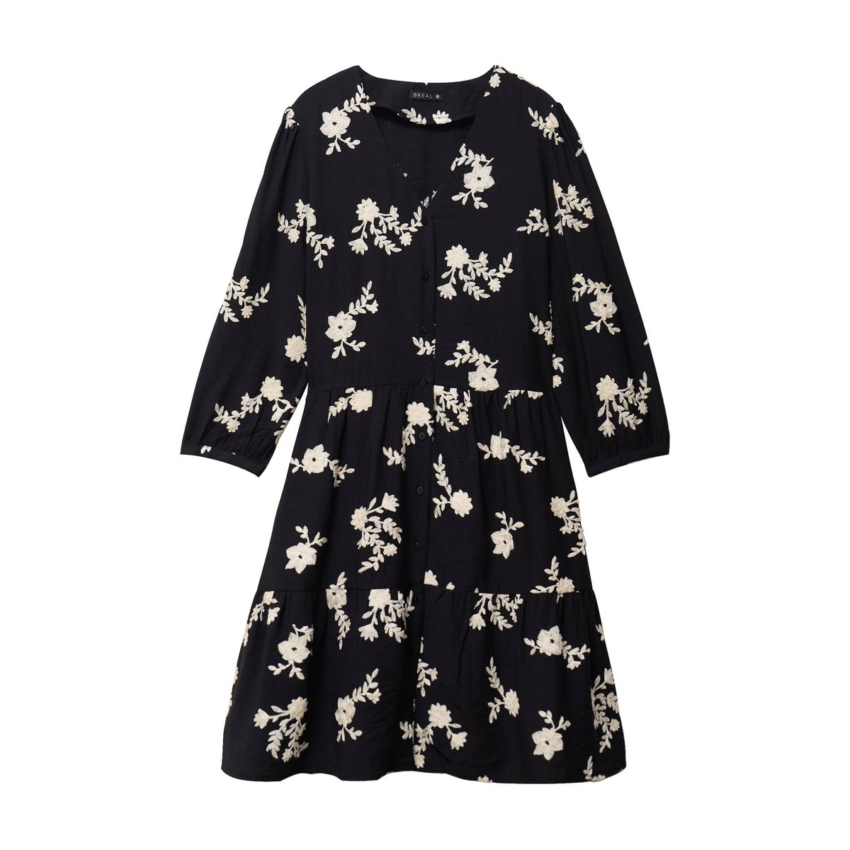 Robe courte évasée col v manches 3/4 noir, BREAL