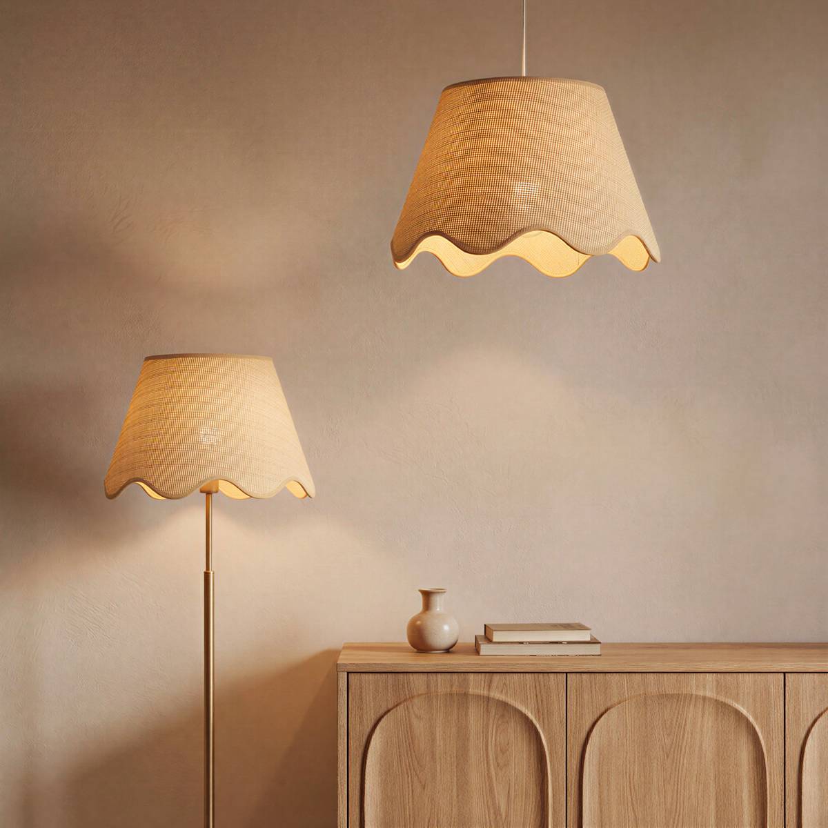 Abat-jour rond en papier FLORE beige, ATMOSPHERA