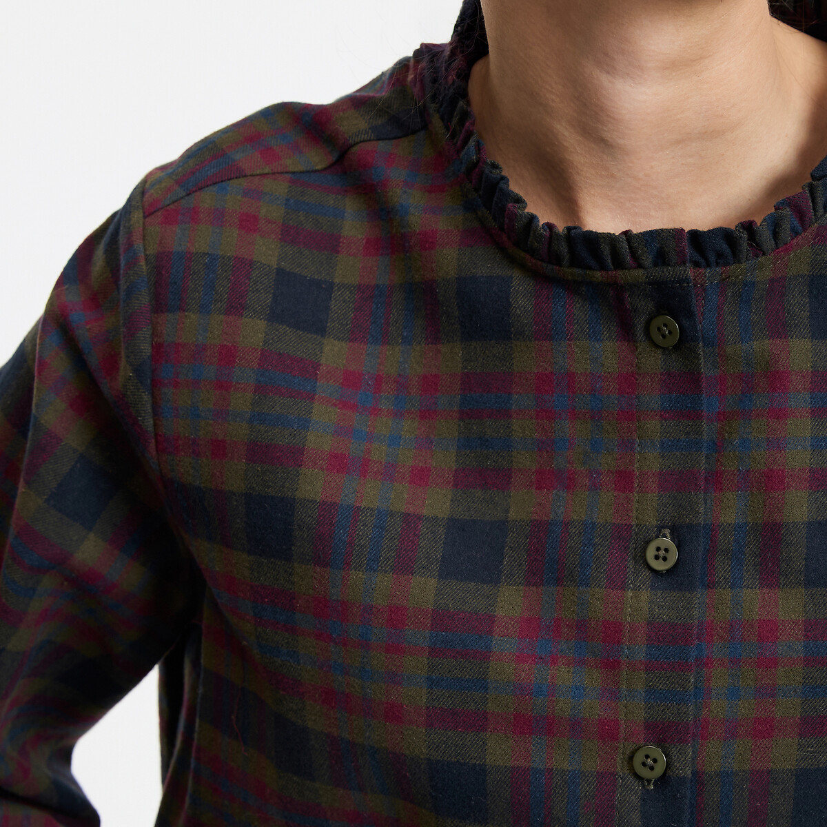 Blouse à carreaux col victorien à manches longues carreaux bleu/bordeaux, LA REDOUTE COLLECTIONS