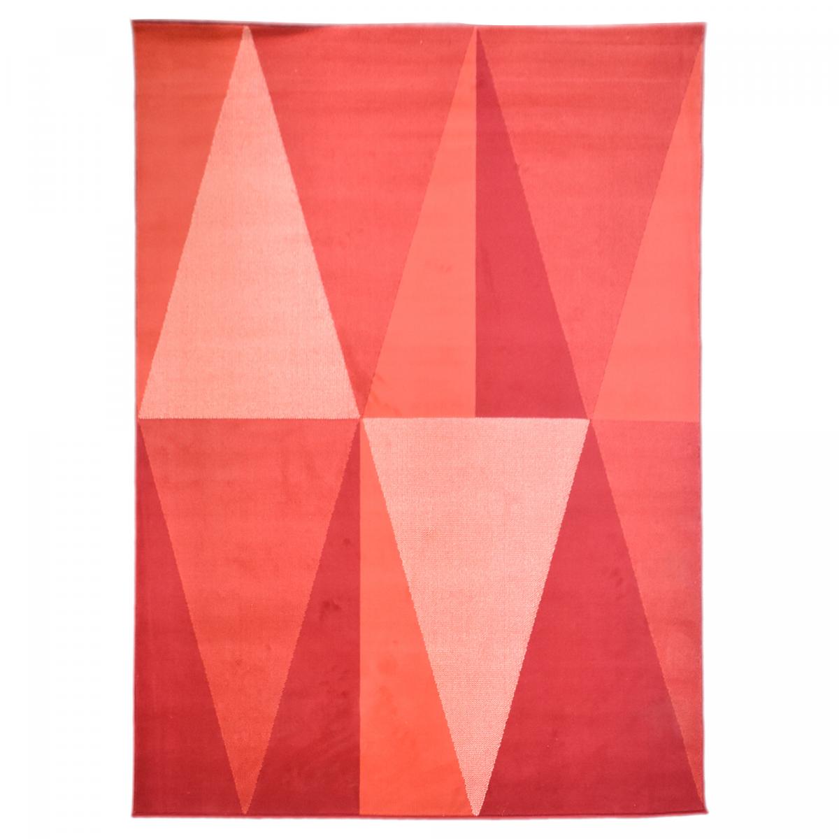 Tapis salon et chambre tissé motif géométrique LYN49 BIGTRI rouge, UN AMOUR DE TAPIS