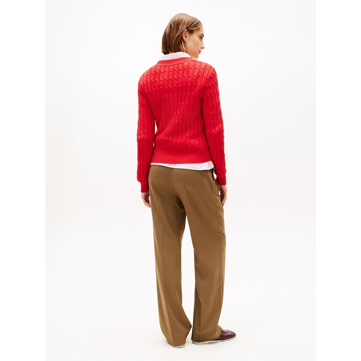 Cable Knit Long Sleeve Crew Neck Jumper red, TOMMY HILFIGER