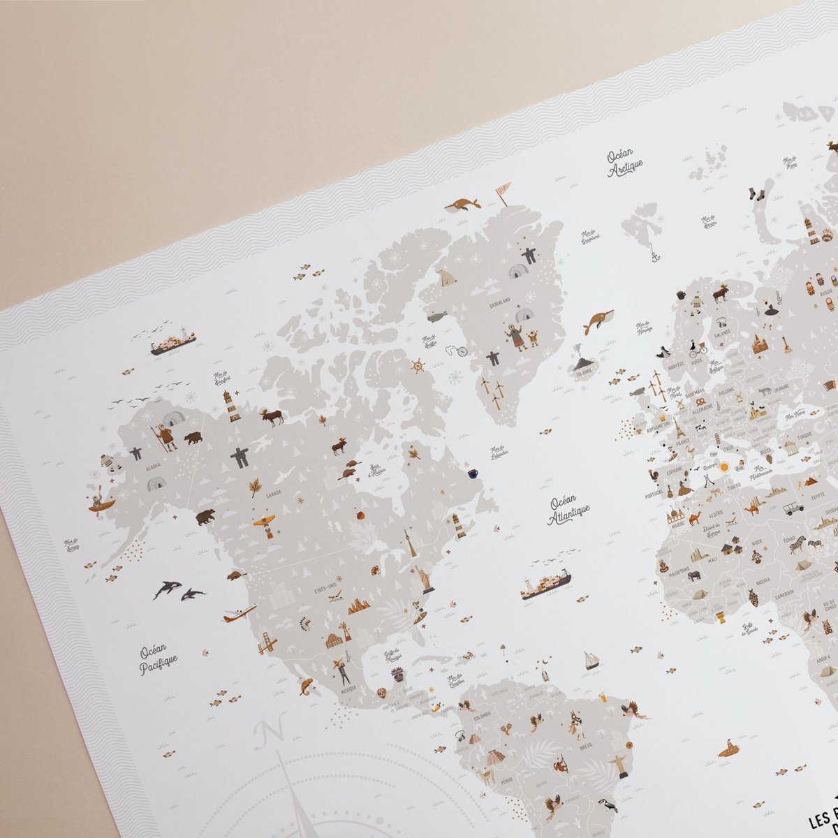 Affiche Carte du monde marron, beige, blanc, LES PETITES DATES