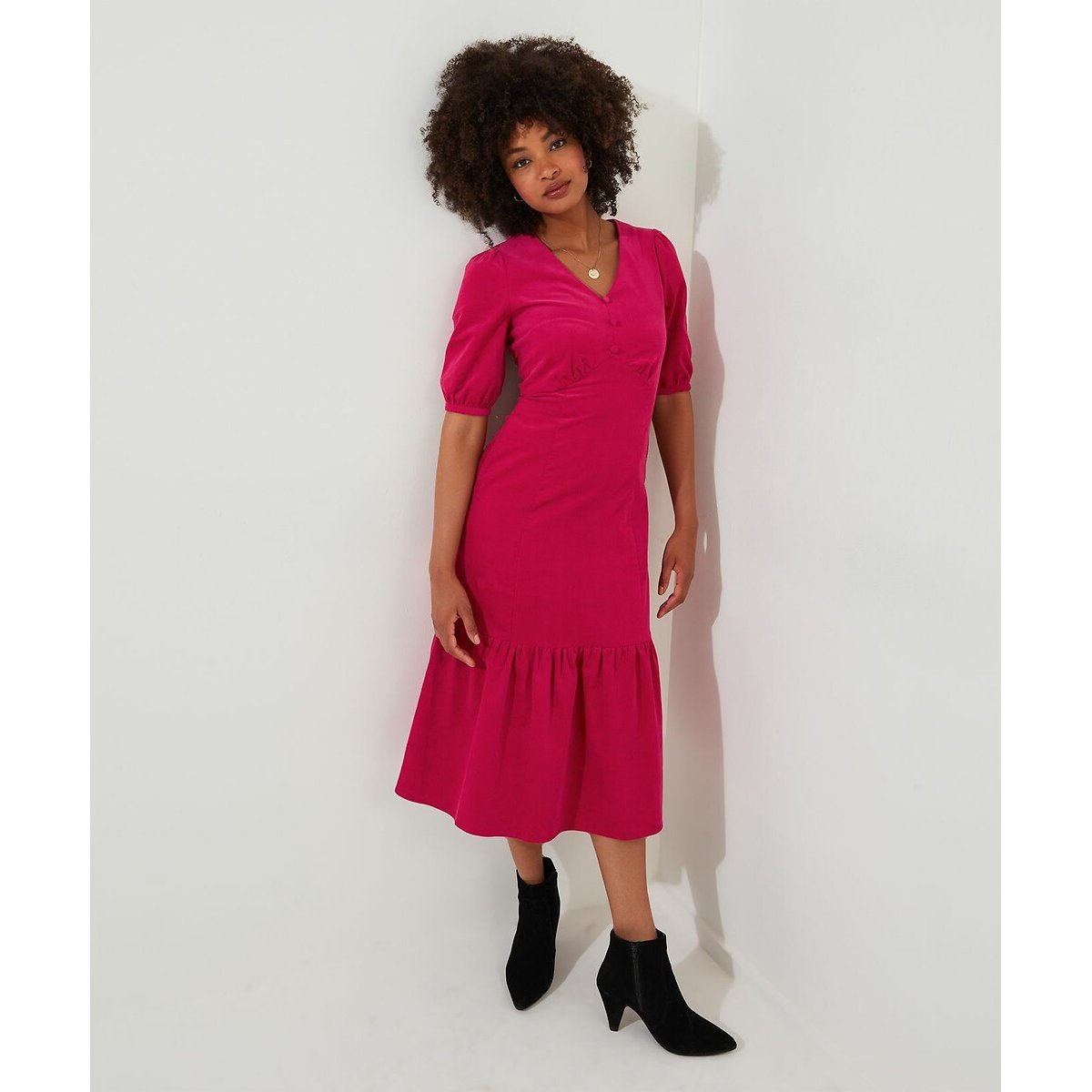 Corduroy Puff Sleeve Dress pink, JOE BROWNS