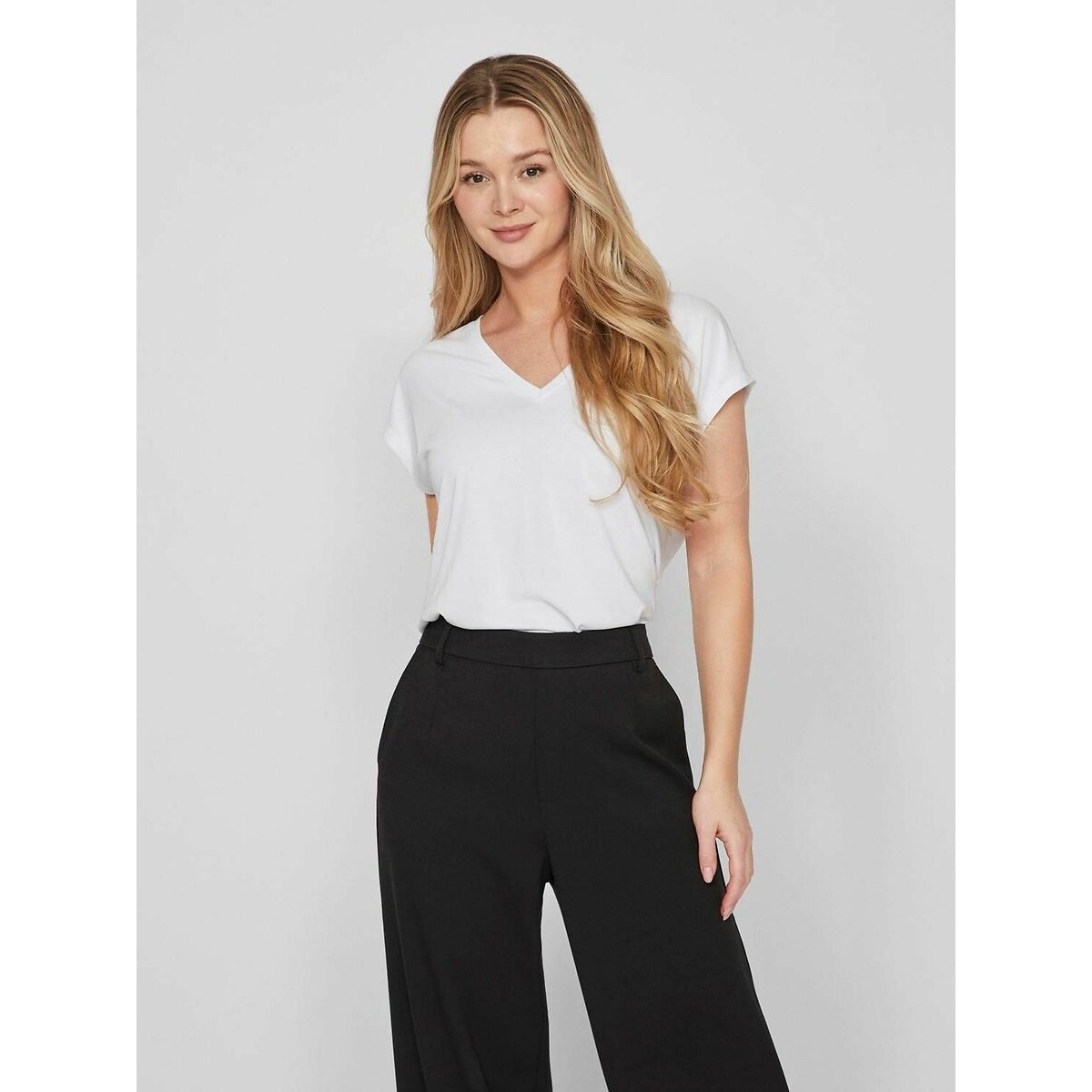 Tee shirt col v manches courtes blanc, VILA