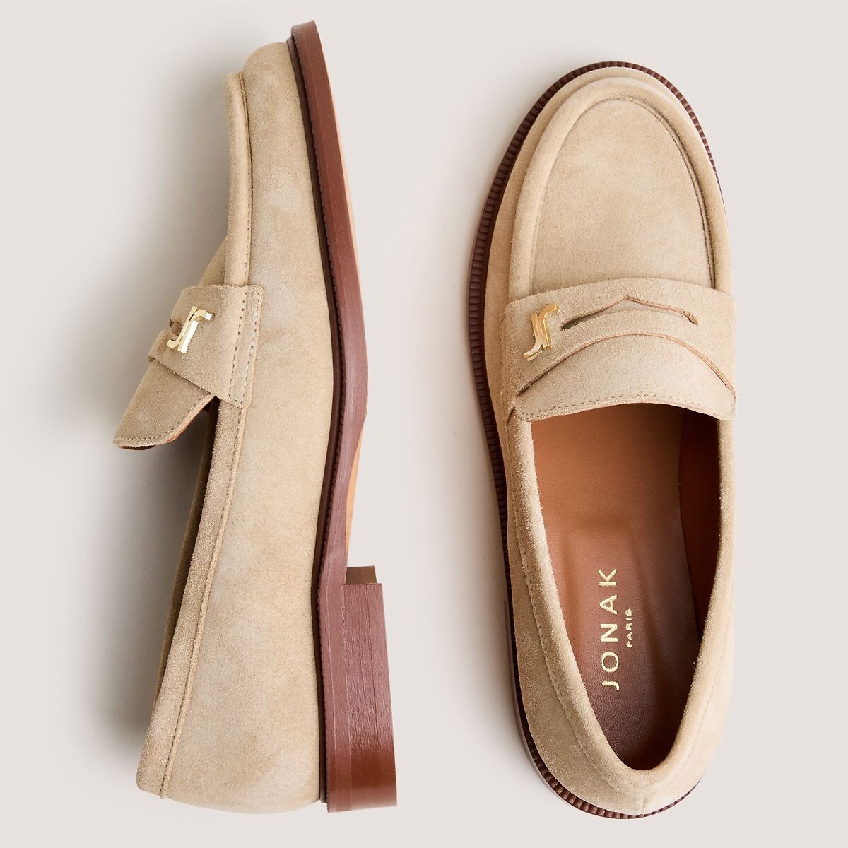Mocassins em couro croute, DUEDI areia, JONAK