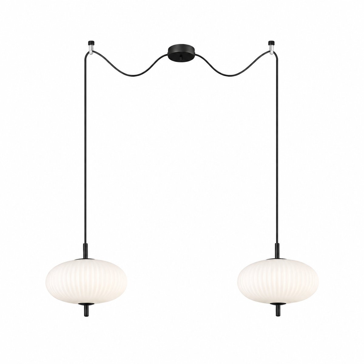 Suspension, métal et verre opalin, ARIA noir mat, ALTASSINA
