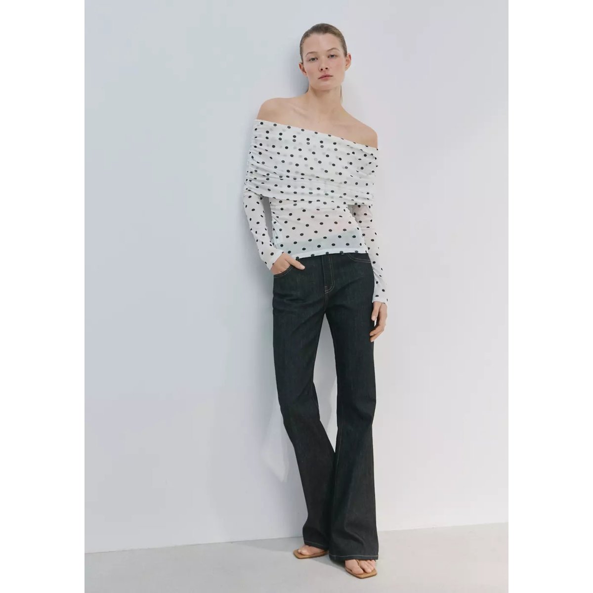 T-shirt à pois bustier blanc, MANGO