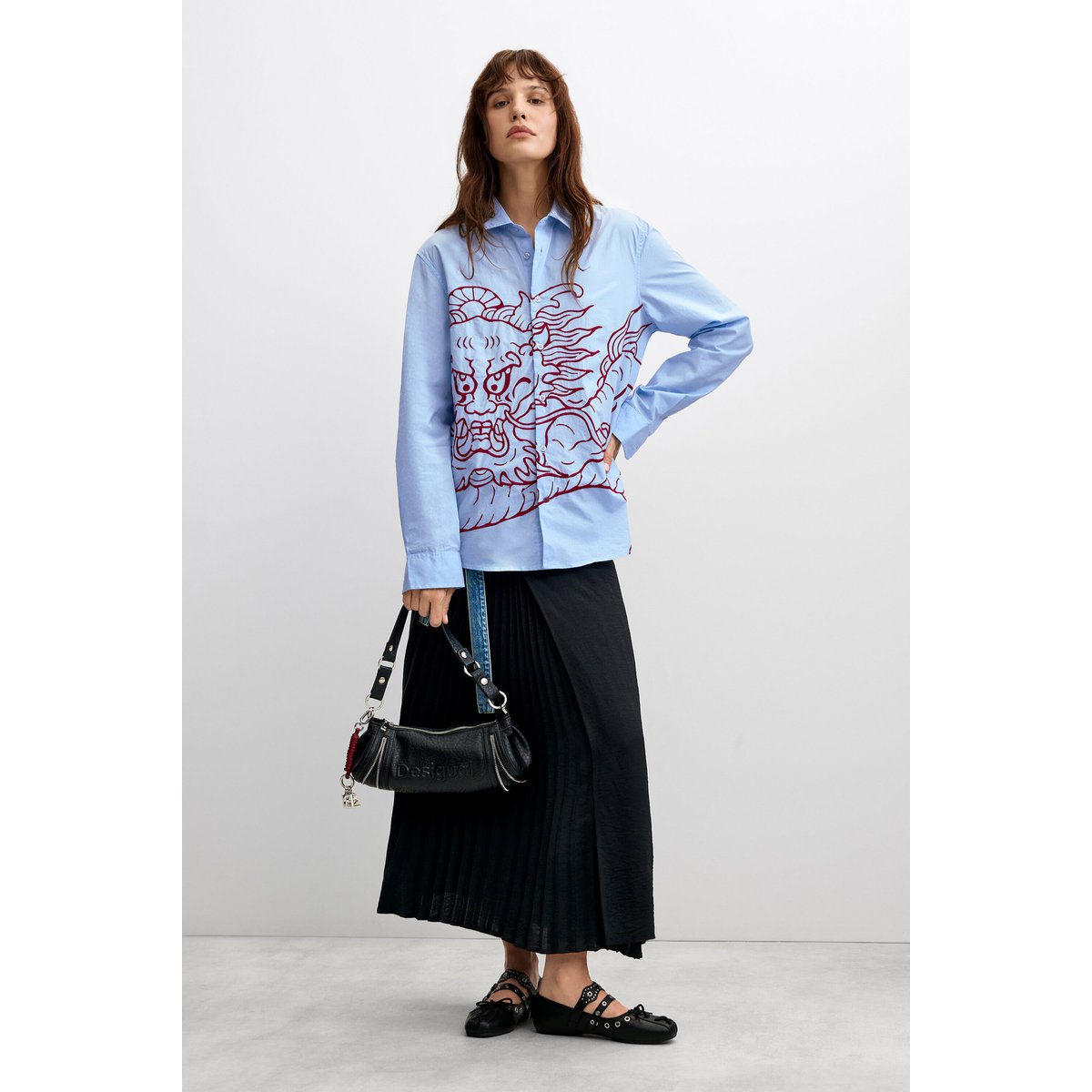 Chemise brodée dragon bleu, DESIGUAL