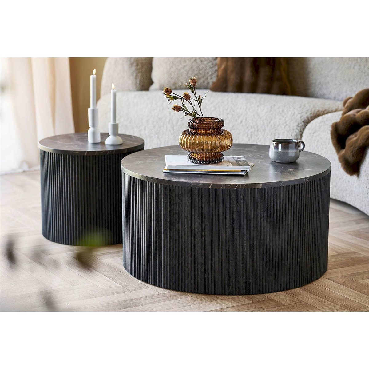 Table basse ronde collection COTVEN brun marbré foncé, RECOLLECTION