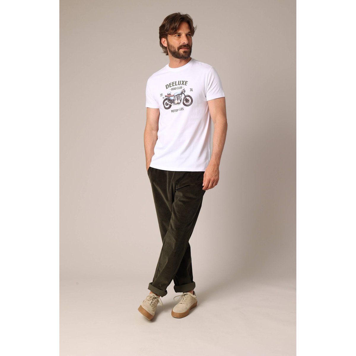 T-shirt 100 % coton imprimé moto vintage « deeluxe road club 1974 » ROAD white, DEELUXE
