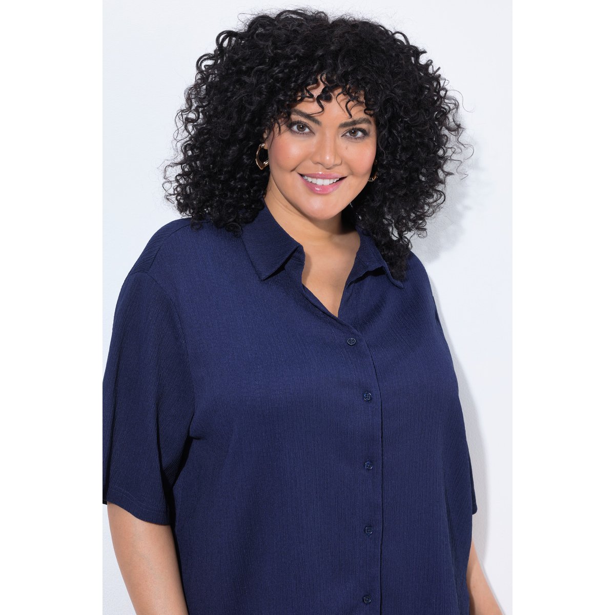 Chemisier à manches courtes et col chemise marine, ULLA POPKEN