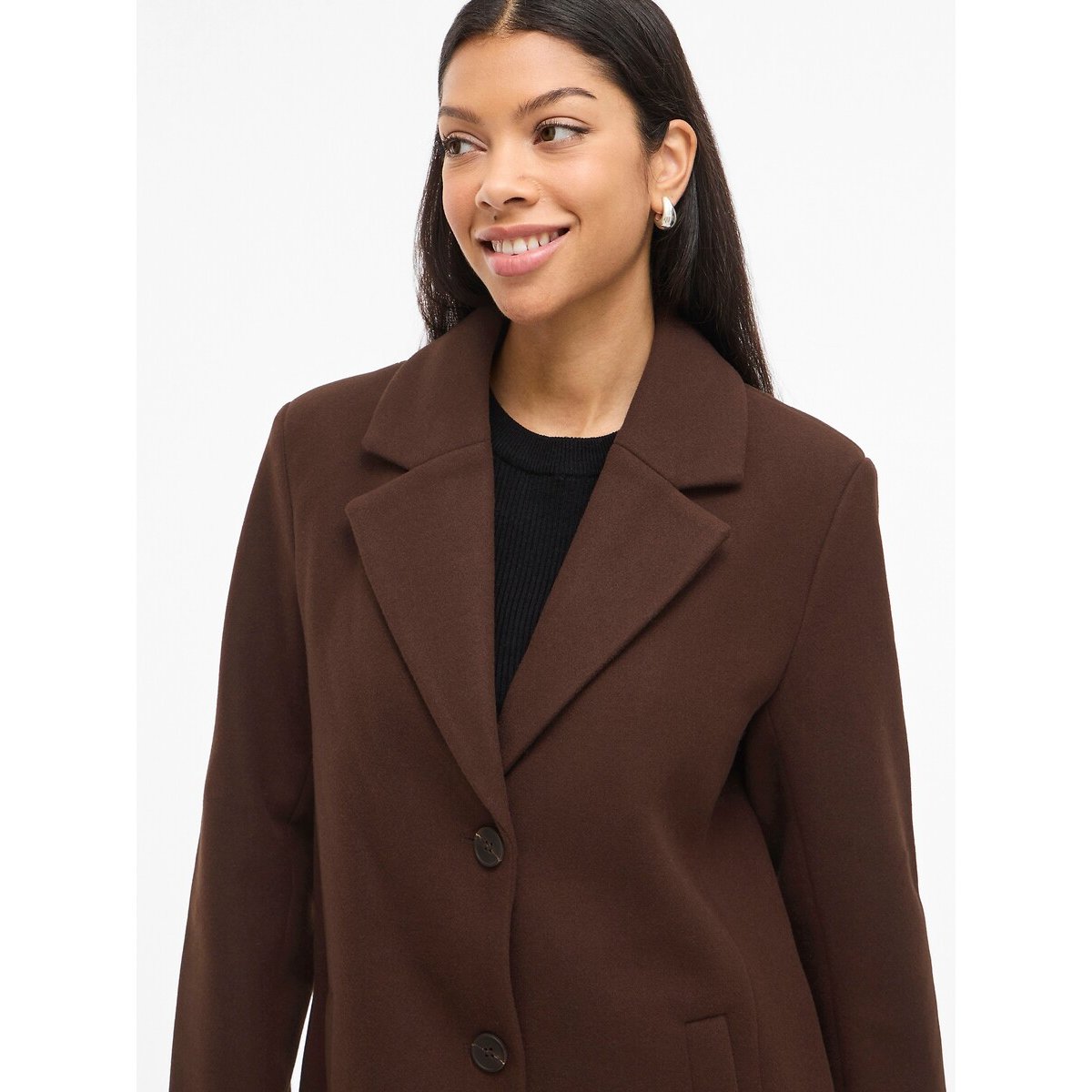 Manteau mi-long boutonné marron chocolat, VILA
