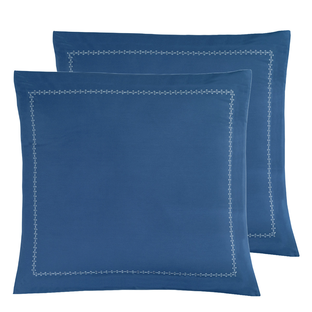 Lot de 2 taies d'oreillers en percale de coton brodée ARROW indigo/blanc, SENSEI MAISON