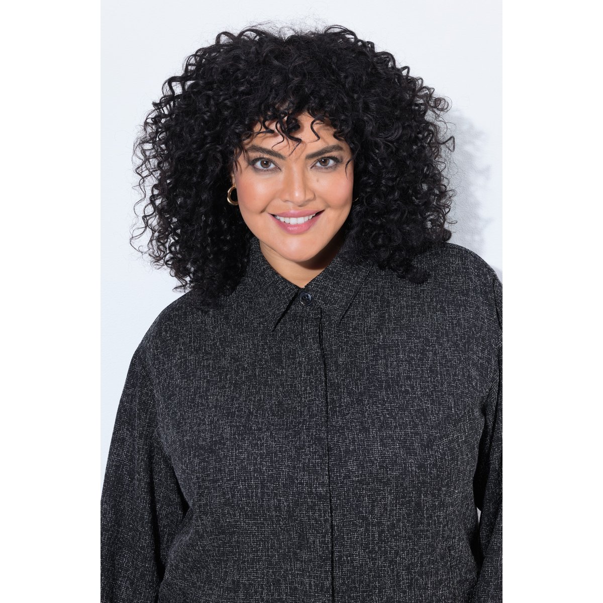 Veste chinée, col chemise et manches longues olive foncé, ULLA POPKEN
