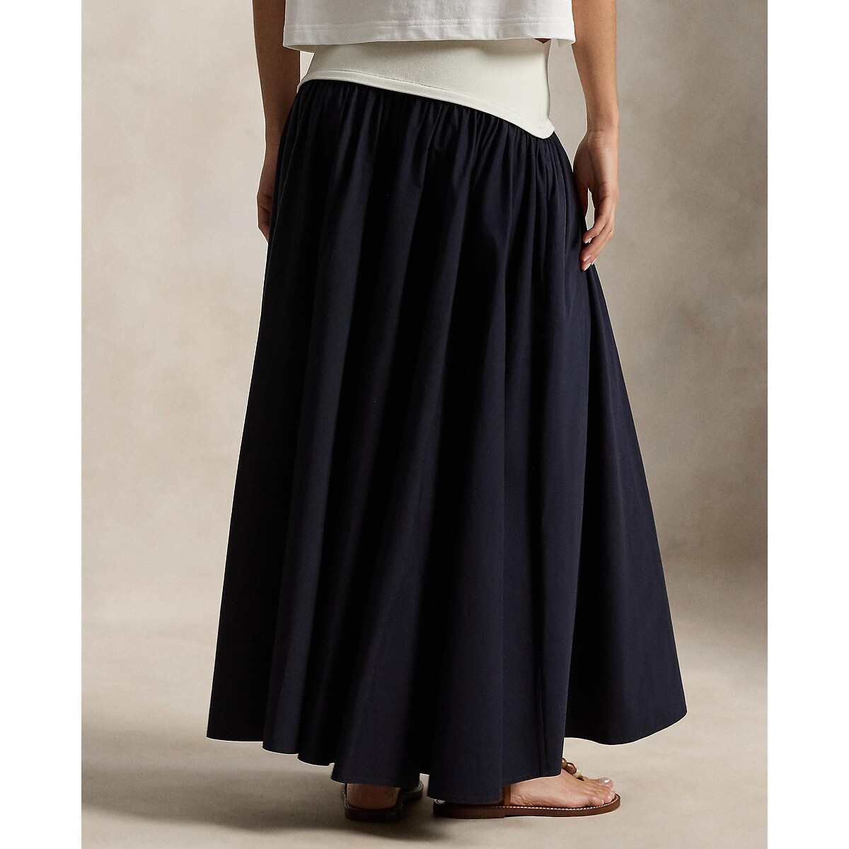 Falda larga evasé con cintura elástica azul marino, POLO RALPH LAUREN