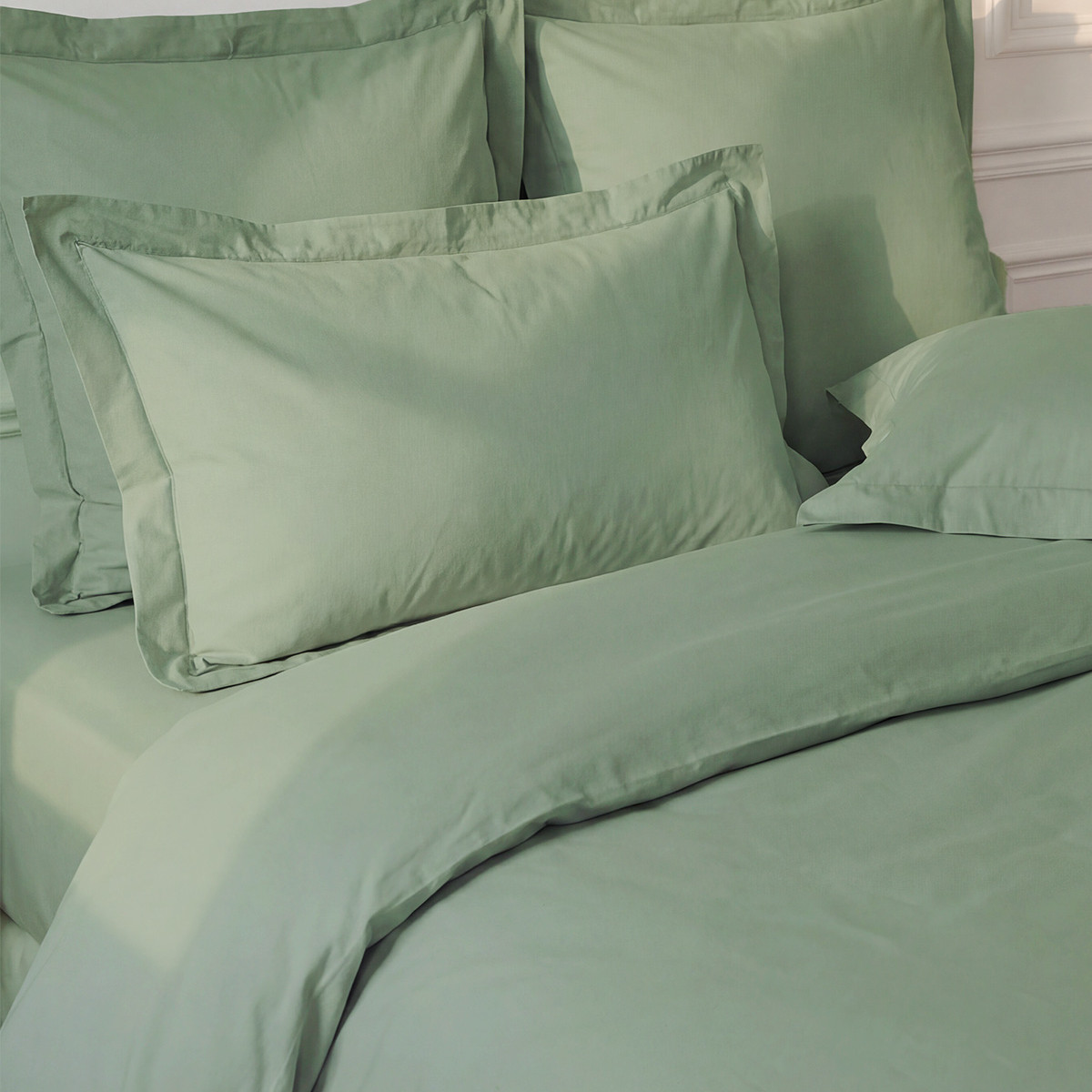 Lot de 2 taies d'oreiller en percale de coton SOFT PERCALE sauge, SENSEI MAISON