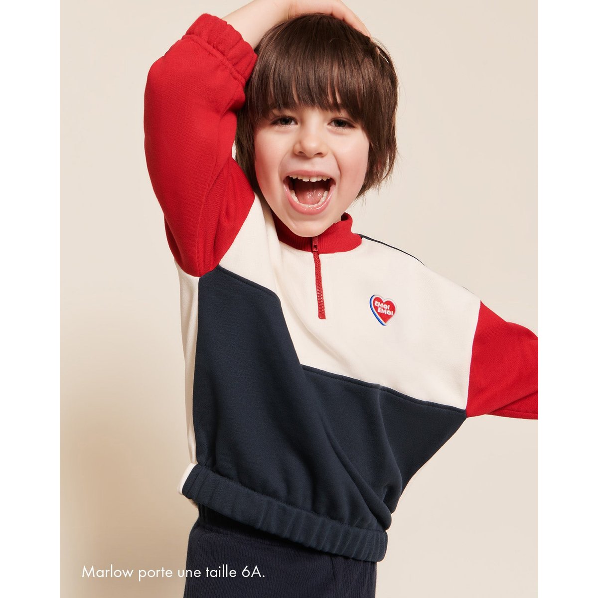 Sweat en coton bio et col zippé, GRAND PRIX rouge - rouge/bleu, EMOI EMOI