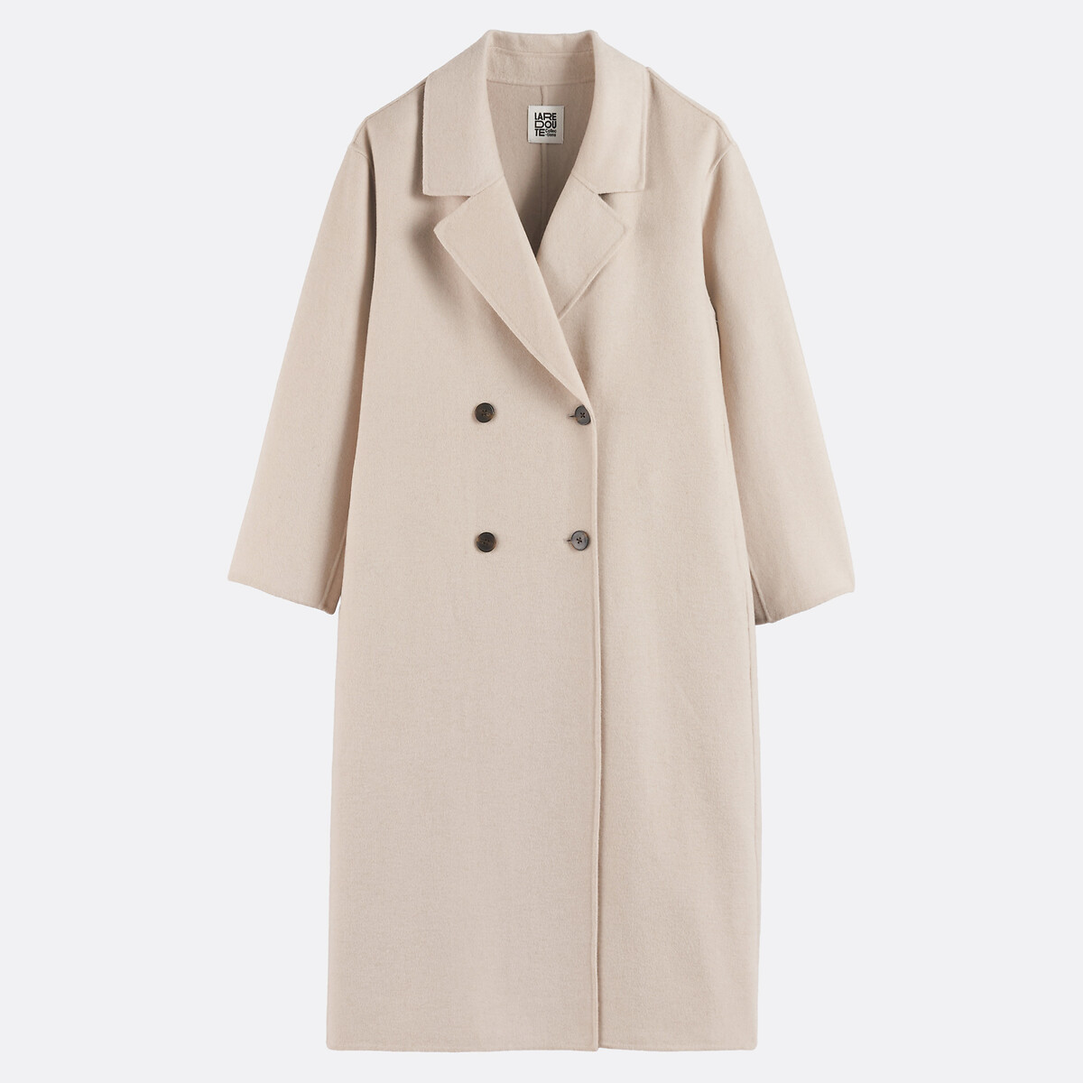Abrigo oversize cruzado de confección artesanal en mezcla de lana beige jaspeado, LA REDOUTE COLLECTIONS