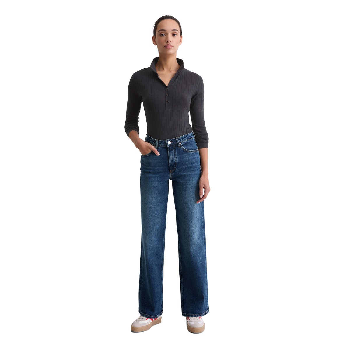 Jeans modèle Tolva large en coton organique mélangé stretch bleu foncé, MARC O'POLO